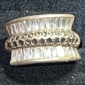 Vintage Sterling Silver Baguette CZ Marcasite Band Ring Sz 7 3/4 *Read*